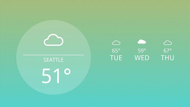 Many digital signage solutions like Enplug offer a built-in Weather app or scrolling weather feed.